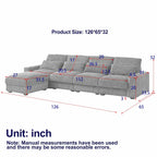 126 W Corduroy Large L-Shaped Sofa With USB Port