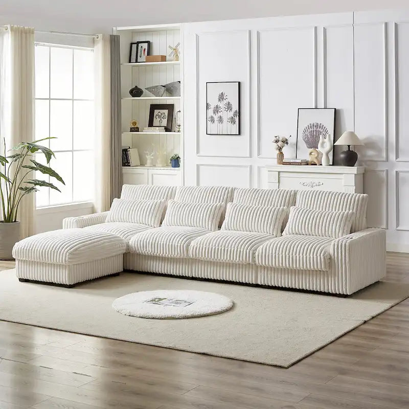 126 W Corduroy Large L-Shaped Sofa With USB Port