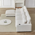 126 W Corduroy Large L-Shaped Sofa With USB Port