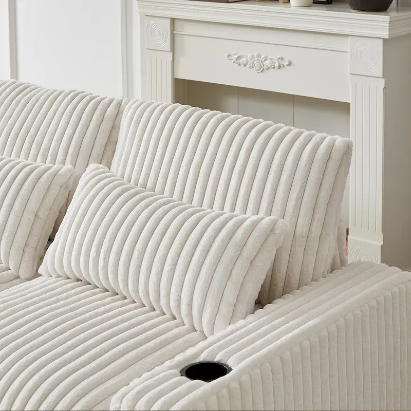 126 W Corduroy Large L-Shaped Sofa With USB Port