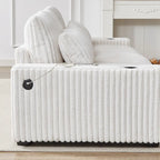 126 W Corduroy Large L-Shaped Sofa With USB Port
