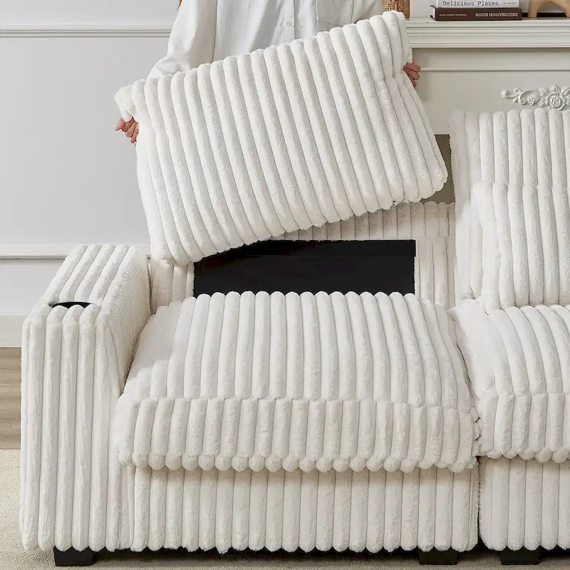 126 W Corduroy Large L-Shaped Sofa With USB Port