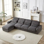 126 W Corduroy Large L-Shaped Sofa With USB Port