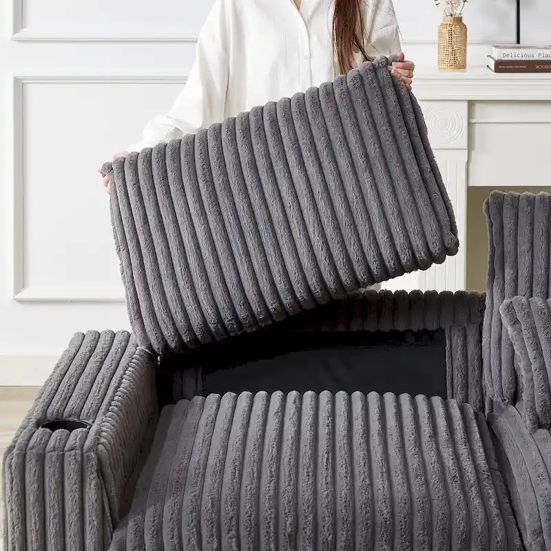 126 W Corduroy Large L-Shaped Sofa With USB Port