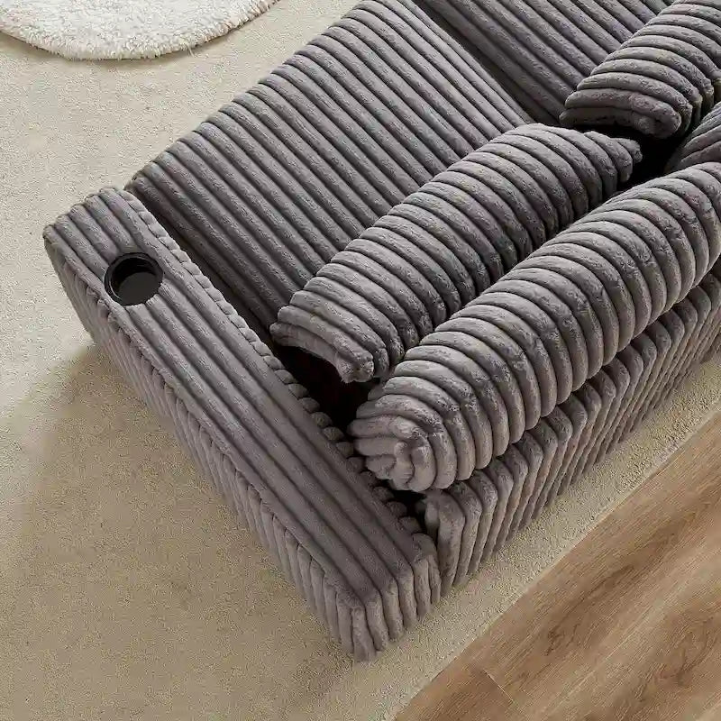 126 W Corduroy Large L-Shaped Sofa With USB Port