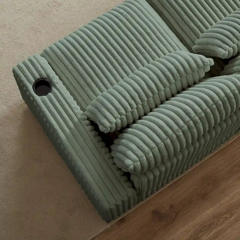 126 W Corduroy Large L-Shaped Sofa With USB Port