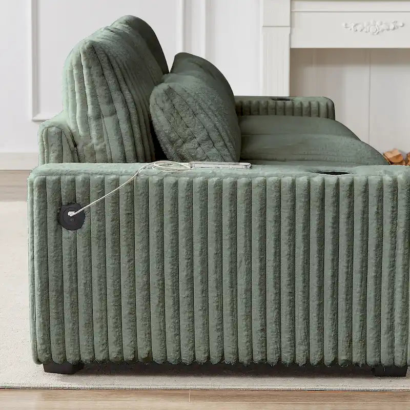 126 W Corduroy Large L-Shaped Sofa With USB Port