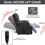 Grey Oversized Chenille Power Lift Recliner with Massage, Heating, Flat Lay