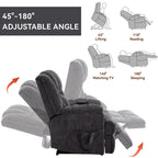 Grey Oversized Chenille Power Lift Recliner with Massage, Heating, Flat Lay