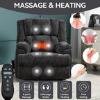 Grey Oversized Chenille Power Lift Recliner with Massage, Heating, Flat Lay