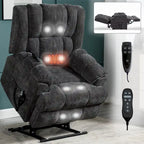 Grey Oversized Chenille Power Lift Recliner with Massage, Heating, Flat Lay