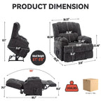 Grey Oversized Chenille Power Lift Recliner with Massage, Heating, Flat Lay
