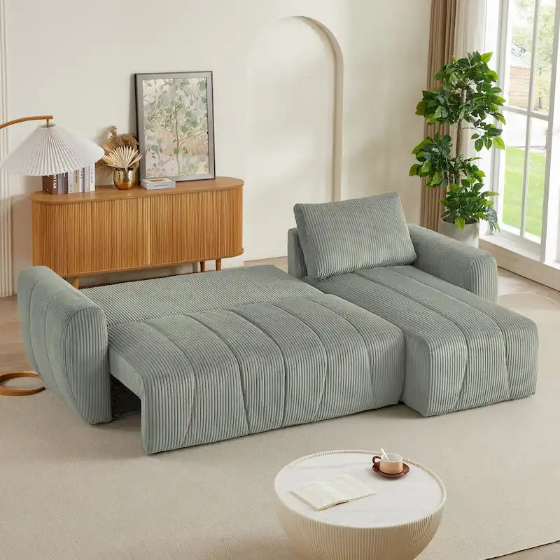 Grey 105.2  Corduroy L-Shaped Convertible Sleeper Sectional with Storage