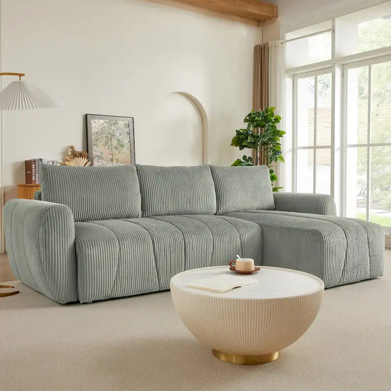 Grey 105.2  Corduroy L-Shaped Convertible Sleeper Sectional with Storage