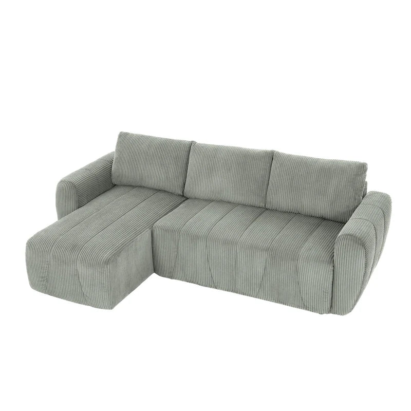 Grey 105.2  Corduroy L-Shaped Convertible Sleeper Sectional with Storage