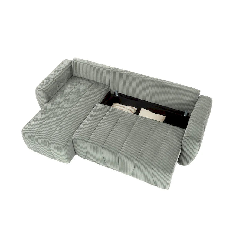 Grey 105.2  Corduroy L-Shaped Convertible Sleeper Sectional with Storage
