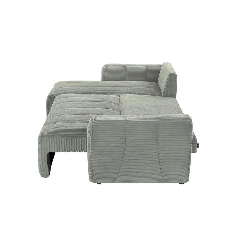 Grey 105.2  Corduroy L-Shaped Convertible Sleeper Sectional with Storage