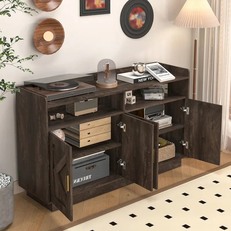 Dresser Cabinet,Buffet Sideboard Storage Cabinet,Buffet Server Console Tablestorge Cabinetsolid,Shaped Door Panels,Metal Handle
