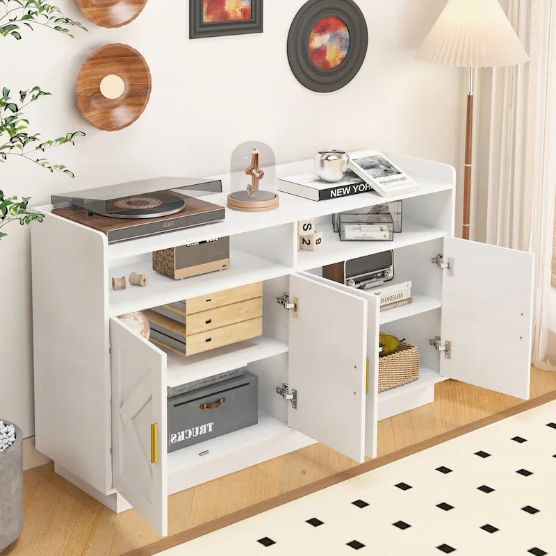 Dresser Cabinet,Buffet Sideboard Storage Cabinet,Buffet Server Console Tablestorge Cabinetsolid,Shaped Door Panels,Metal Handle