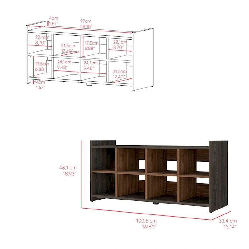 Shoe Rack, Eight Shoe Capacity, Carbon Espresso / Mahogany Finish