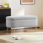 Oval Storage Bench for Living Room Bedroom End of Bed, Upholstered Storage Ottoman Entryway Bench With Metal Legs