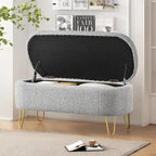 Oval Storage Bench for Living Room Bedroom End of Bed, Upholstered Storage Ottoman Entryway Bench With Metal Legs
