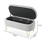 Oval Storage Bench for Living Room Bedroom End of Bed, Upholstered Storage Ottoman Entryway Bench With Metal Legs