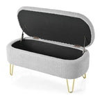 Oval Storage Bench for Living Room Bedroom End of Bed, Upholstered Storage Ottoman Entryway Bench With Metal Legs