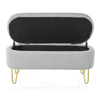 Oval Storage Bench for Living Room Bedroom End of Bed, Upholstered Storage Ottoman Entryway Bench With Metal Legs