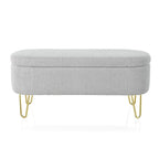 Oval Storage Bench for Living Room Bedroom End of Bed, Upholstered Storage Ottoman Entryway Bench With Metal Legs