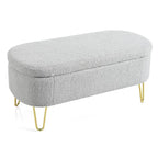 Oval Storage Bench for Living Room Bedroom End of Bed, Upholstered Storage Ottoman Entryway Bench With Metal Legs