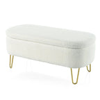 Oval Storage Bench for Living Room Bedroom End of Bed, Upholstered Storage Ottoman Entryway Bench With Metal Legs