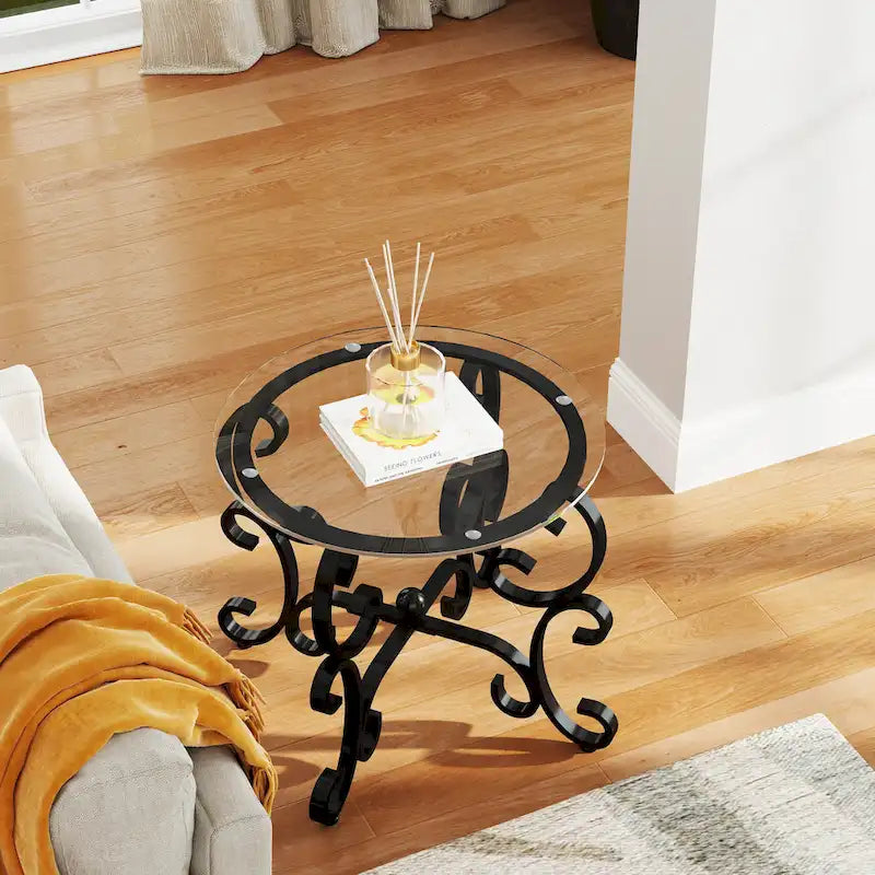 3 Piece Tempered Glass Surface Coffee Table Set, Coffee Table Round End Side Table with Sturdy Construction for Living Room