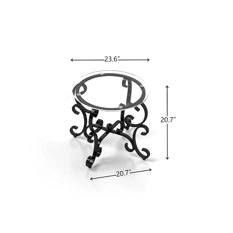 3 Piece Tempered Glass Surface Coffee Table Set, Coffee Table Round End Side Table with Sturdy Construction for Living Room