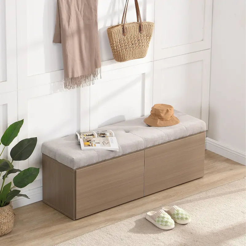 Shoe Storage Bench Entryway Shoe Cabinet Storage Ottoman with Padded Seat Cushion and Double Doors for Entryway