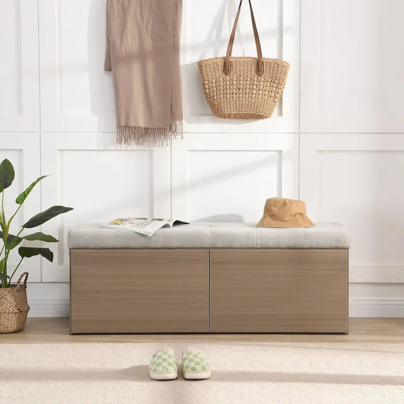 Shoe Storage Bench Entryway Shoe Cabinet Storage Ottoman with Padded Seat Cushion and Double Doors for Entryway