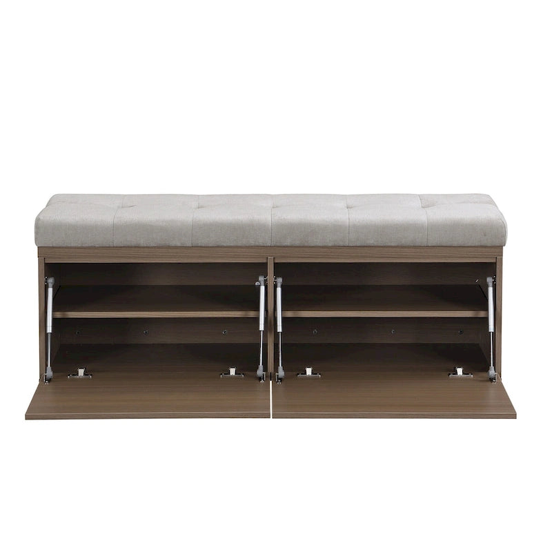 Shoe Storage Bench Entryway Shoe Cabinet Storage Ottoman with Padded Seat Cushion and Double Doors for Entryway