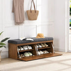 Shoe Storage Bench Entryway Shoe Cabinet Storage Ottoman with Padded Seat Cushion and Double Doors for Entryway