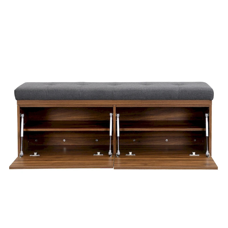 Shoe Storage Bench Entryway Shoe Cabinet Storage Ottoman with Padded Seat Cushion and Double Doors for Entryway