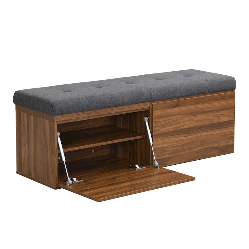 Shoe Storage Bench Entryway Shoe Cabinet Storage Ottoman with Padded Seat Cushion and Double Doors for Entryway