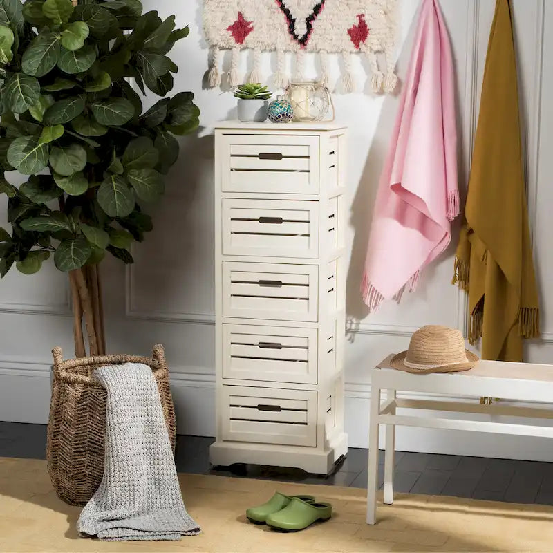 SAFAVIEH Cinda Storage 5-Drawer Cream Cabinet - 16.5 x 12.6 x 46.5 - 17Wx13Dx47H