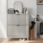 Shoe Cabinet with 2 Flip Drawers, Fluted Shoe Storage Cabinet for Entryway, Free Standing Shoe Storage Organizer with Wave Doors