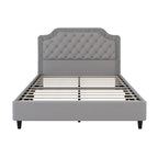 Modern Queen Size Upholstered Bed with Ruched and Button Tufted Headboard, Wooden Frame with Metal Base, No Box Spring Needed