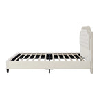 Modern Queen Size Upholstered Bed with Ruched and Button Tufted Headboard, Wooden Frame with Metal Base, No Box Spring Needed