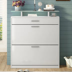 Slim Entryway Organizer with 2 Flip Drawers, Tempered Glass Top Shoe Storage Cabinet with Drawer