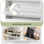 Slim Entryway Organizer with 2 Flip Drawers, Tempered Glass Top Shoe Storage Cabinet with Drawer