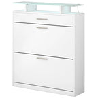 Slim Entryway Organizer with 2 Flip Drawers, Tempered Glass Top Shoe Storage Cabinet with Drawer