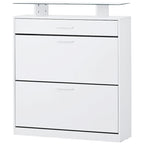 Slim Entryway Organizer with 2 Flip Drawers, Tempered Glass Top Shoe Storage Cabinet with Drawer