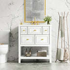30 Bathroom Vanity with Ceramic Sink Combo, Free Standing Single Vanity Set with 5 Drawers