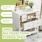 30 Bathroom Vanity with Ceramic Sink Combo, Free Standing Single Vanity Set with 5 Drawers